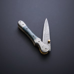 Damascus Folding False-Edge Dagger Knife // Blue Bone