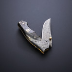 Damascus Folding Skinning Pocket Knife // Sheep Horn