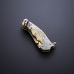 Damascus Folding Skinning Pocket Knife // Sheep Horn