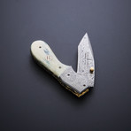 Damascus Folding Tanto Pocket Knife // Camel Bone