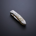 Damascus Folding Hunter Pocket Knife // Sheep Horn