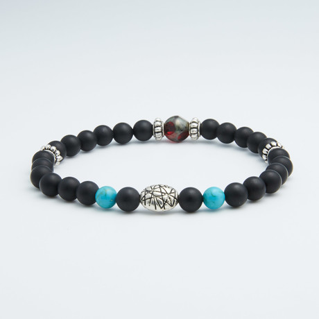 Onyx + Turquoise Adjustable Stretch Bracelet // Multicolor