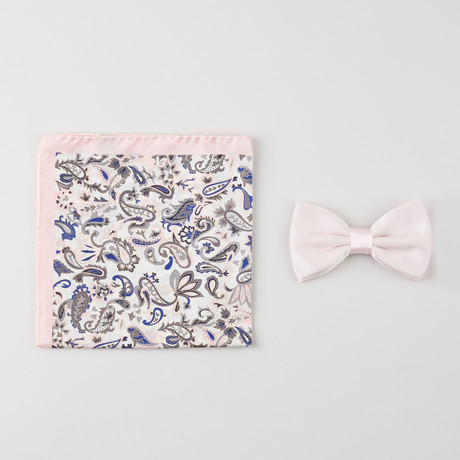 Multi Paisley Silk Boxed Bow Tie + Pocket Square Set // Pink