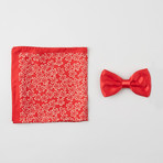 Floral Silk Boxed Bow Tie + Pocket Square Set // Red + White