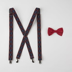 Argyle Silk Bow Tie + Stretch Elastic Suspender Set // Burgundy