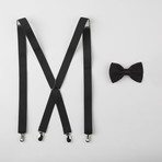 Solid Silk Bow Tie + Stretch Elastic Suspender Set // Black
