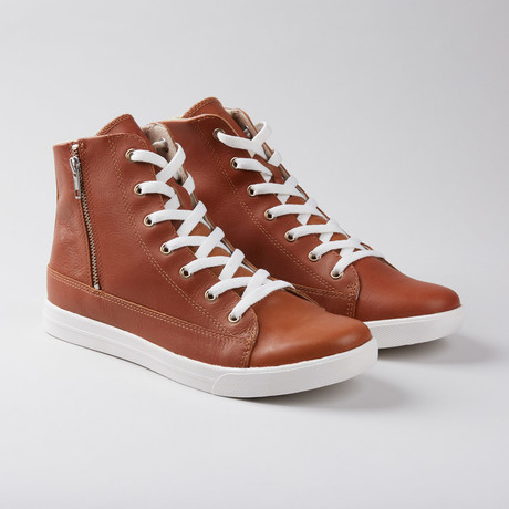 Nelson Side-Zip Lace-Up Sneaker // Brown (US: 8)