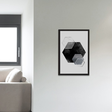 Carbon Hexagon // Framed Painting Print (12"W x 18"H x 1.5"D)