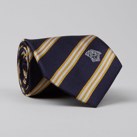 Vrubel Silk Tie // Navy + Gold + Grey Stripes