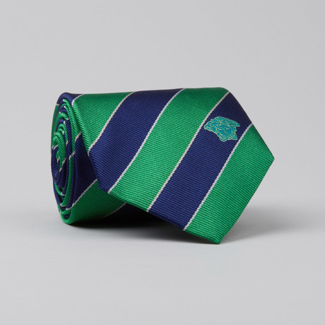 Schoenberg Silk Tie // Green + Navy Stripes