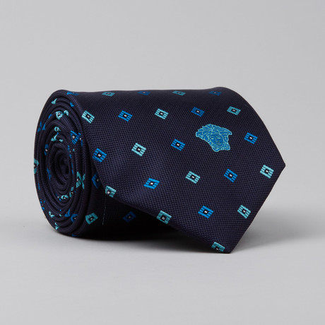 Moréas Silk Tie // Teal + Blue Squares