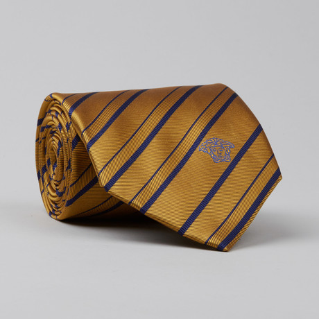 Péladan Silk Tie // Gold + Blue Stripes