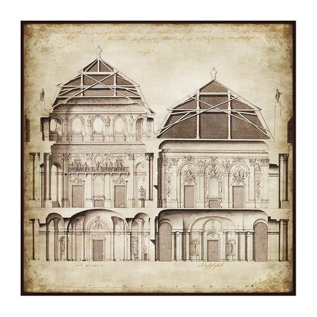 Vintage Building Drawing (21.75"W x 21.75"H x 1.5"D)