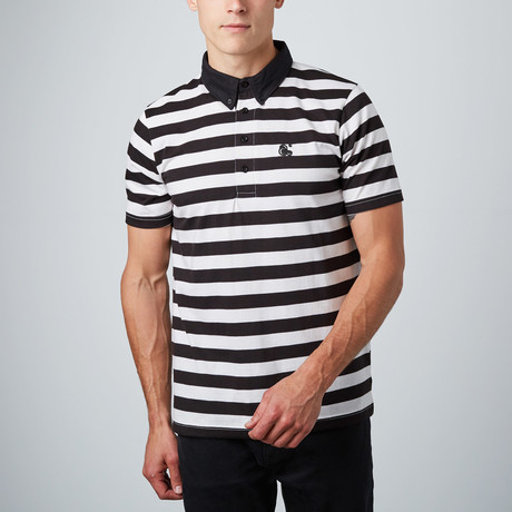 Frank Short-Sleeve Polo // Black + White Stripe (S)