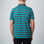 Frank Short-Sleeve Polo // Turquoise + Charcoal Stripe (M)