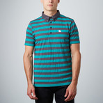 Frank Short-Sleeve Polo // Turquoise + Charcoal Stripe (M)