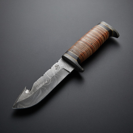 Stacked Leather Gut-Hook Knife // 10"