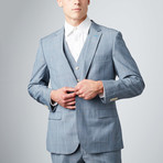 Bella Vita // 3-Piece Slim Fit Suit // Grey + Light Blue Check (US: 36S)