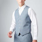 Bella Vita // 3-Piece Slim Fit Suit // Grey + Light Blue Check (US: 36S)