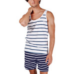 Stripe Swim Shorts // Navy + White (L)