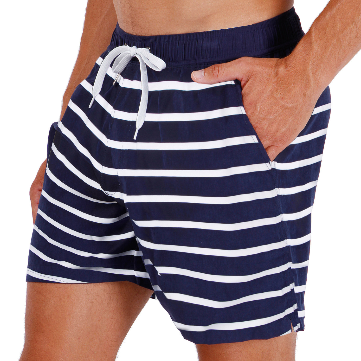 Stripe Swim Shorts // Navy + White (S) - Mosmann - Touch of Modern