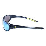 Smooth Rectangular Sport Sunglasses // Black + Blue Mirror