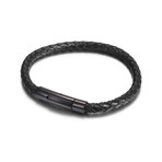 Barrel Mono Leather Bracelet // Black (20cm)