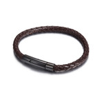 Barrel Mono Leather Bracelet // Brown + Black (20cm)