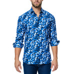 Camo Long-Sleeve Button-Up // Navy + Blue (M)