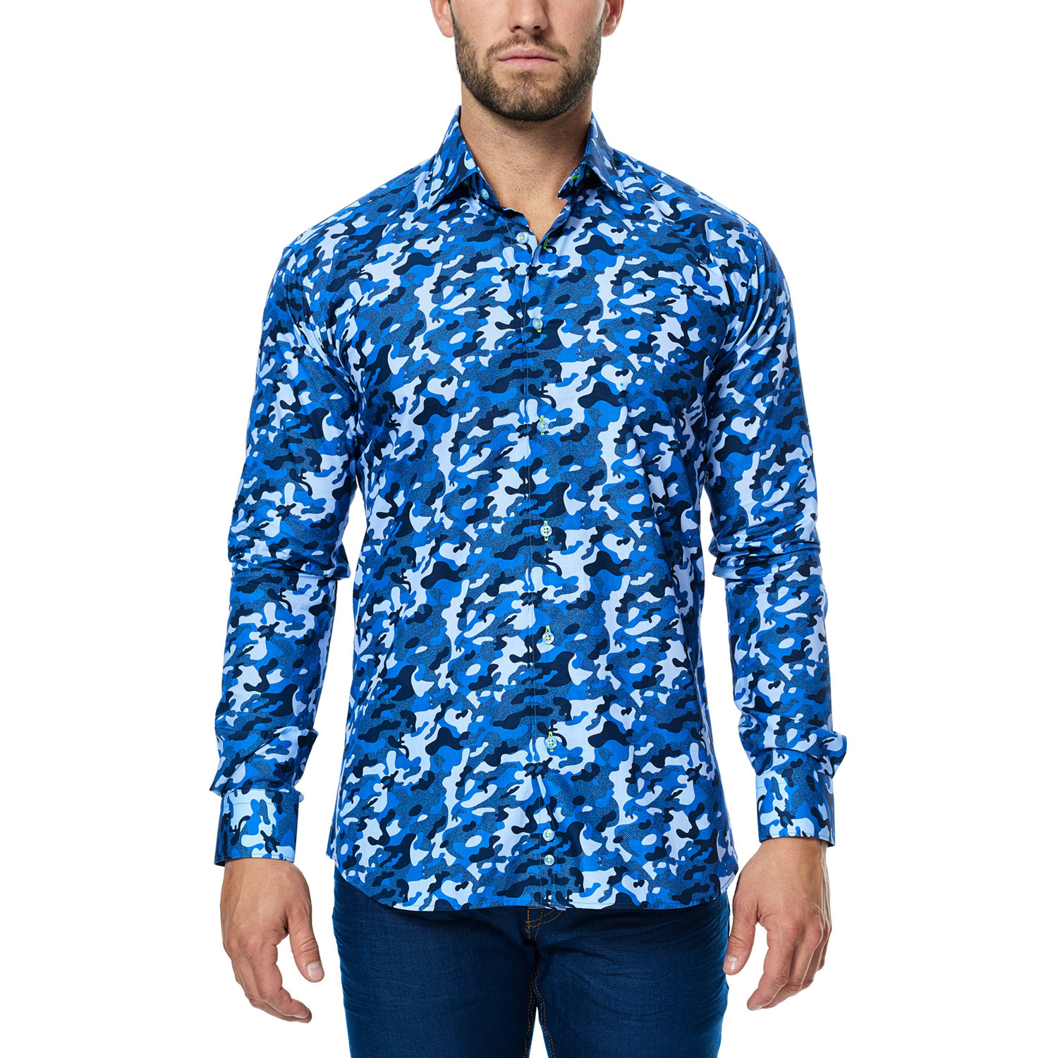 Camo Long-Sleeve Button-Up // Navy + Blue (2XL) - Maceoo - Touch of Modern