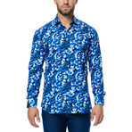 Camo Long-Sleeve Button-Up // Navy + Blue (M)