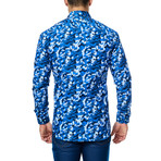 Camo Long-Sleeve Button-Up // Navy + Blue (M)