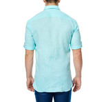 Linen Texture Short-Sleeve Button-Up // Turquoise (S)