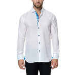 Linen Texture Long-Sleeve Button-Up // White (L)