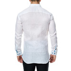 Linen Texture Long-Sleeve Button-Up // White (L)