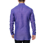 Linen Texture Long-Sleeve Button-Up // Purple (4XL)