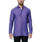 Linen Texture Long-Sleeve Button-Up // Purple (3XL)
