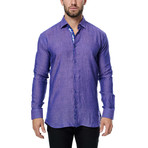 Linen Texture Long-Sleeve Button-Up // Purple (XL)