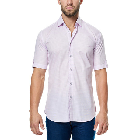 Microstripe Short-Sleeve Button-Up Shirt // Pink (XS)