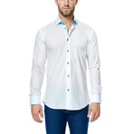 Ant Long-Sleeve Button-Up // White + Teal (M)