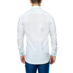 Ant Long-Sleeve Button-Up // White + Teal (M)