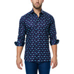 Butterfly Long-Sleeve Button-Up // Black + Navy (3XL)