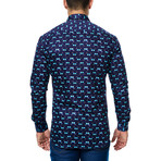Butterfly Long-Sleeve Button-Up // Black + Navy (3XL)