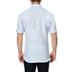 Linen Texture Short-Sleeve Button-Up Shirt // Light Blue (S)