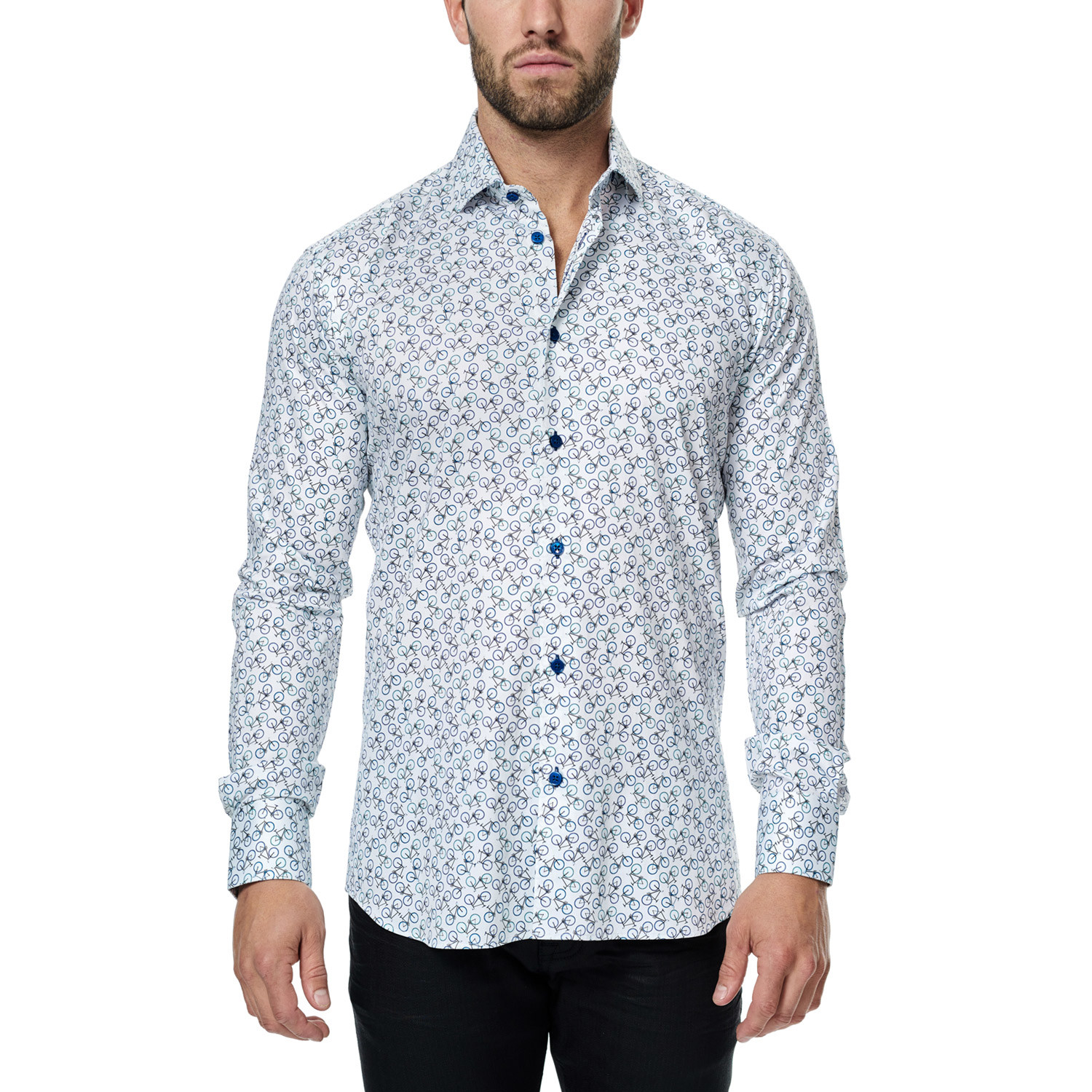 Bicycle Race Long-Sleeve Button-Up Shirt // White (S) - Maceoo - Touch ...