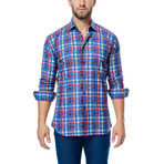 Gingham Long-Sleeve Button-Up // Blue + Red (2XL)