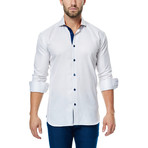 Contrast Placket Long-Sleeve Button-Up // White + Navy (S)