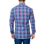 Gingham Long-Sleeve Button-Up // Blue + Red (3XL)
