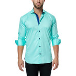 Contrast Placket Long-Sleeve Button-Up // Teal + Navy (M)