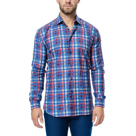Gingham Long-Sleeve Button-Up // Blue + Red (XS)